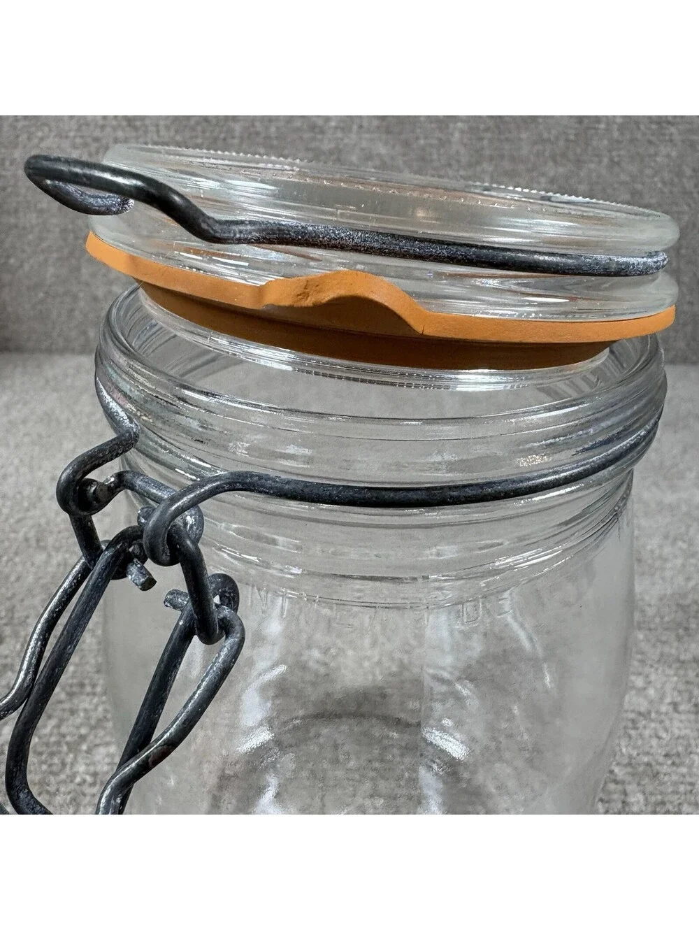 Vintage Arc France 1L Glass Storage Jar Clear Kitchen Canister Metal Clasp